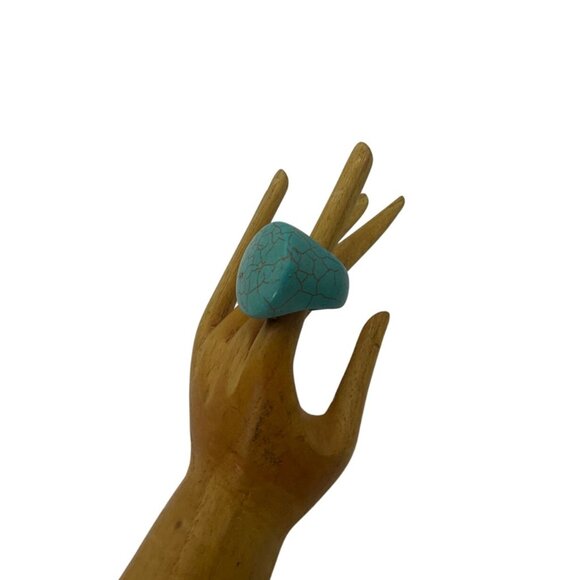 VTG Chunky Artisan Handmade Turquoise Color tone Round Ceramic Ring Plus size 9. - Picture 2 of 9